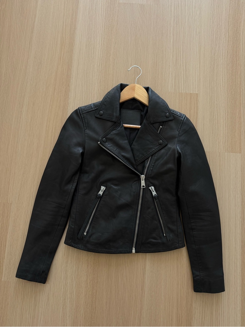 All Saints Black Leather Leather Jacket NWOT XS 0